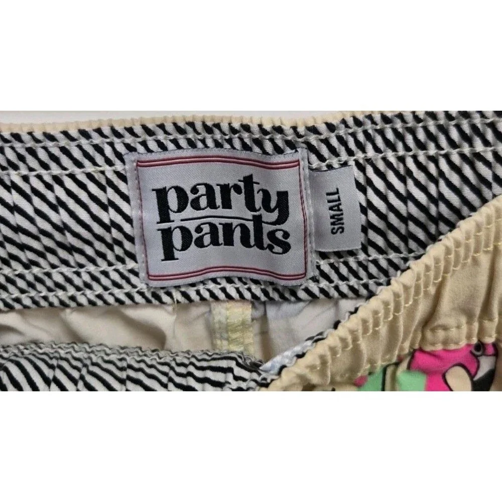 Party Pants River Dino Men's Swim Trunks Board Shorts Yellow Flamingo Small